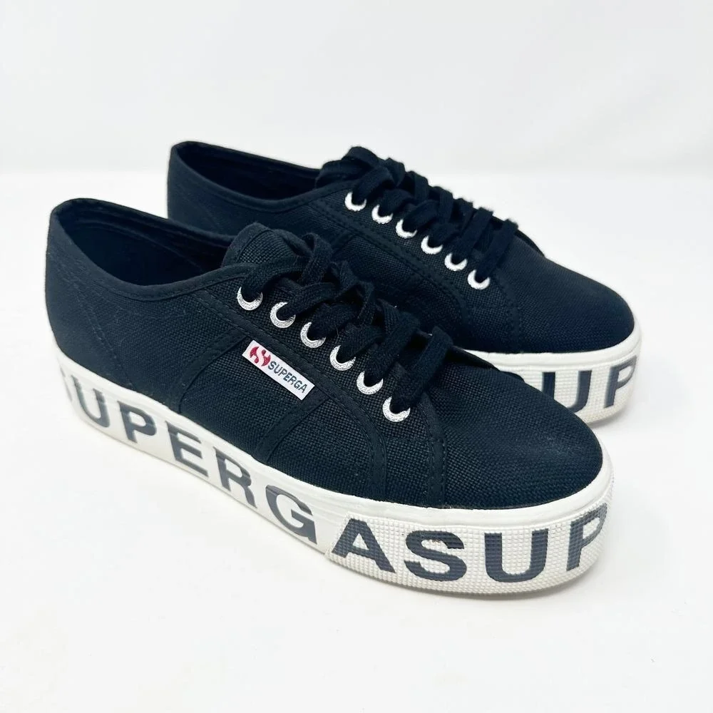 Superga‎ 2790 Women's Black Canvas Outsole Lettering Platform Sneakers 9 (40)